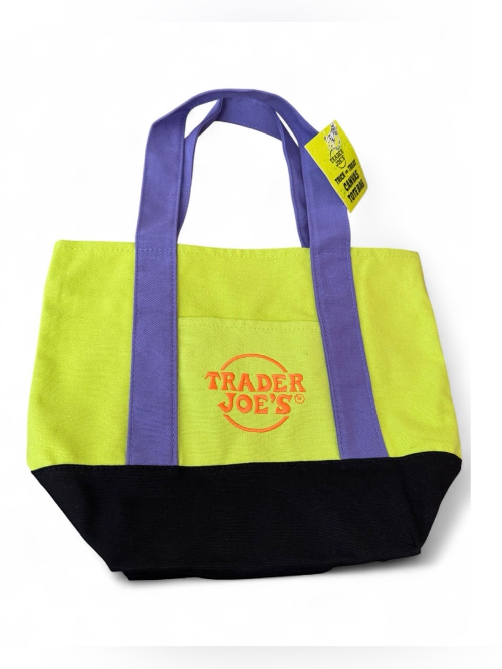 Lime & Purple Canvas Tote Bag with Black Base